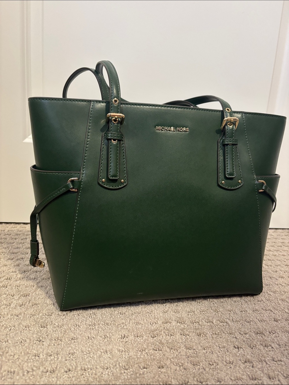 Michael Kors Forest Green Leather Tote with Gold Hardware